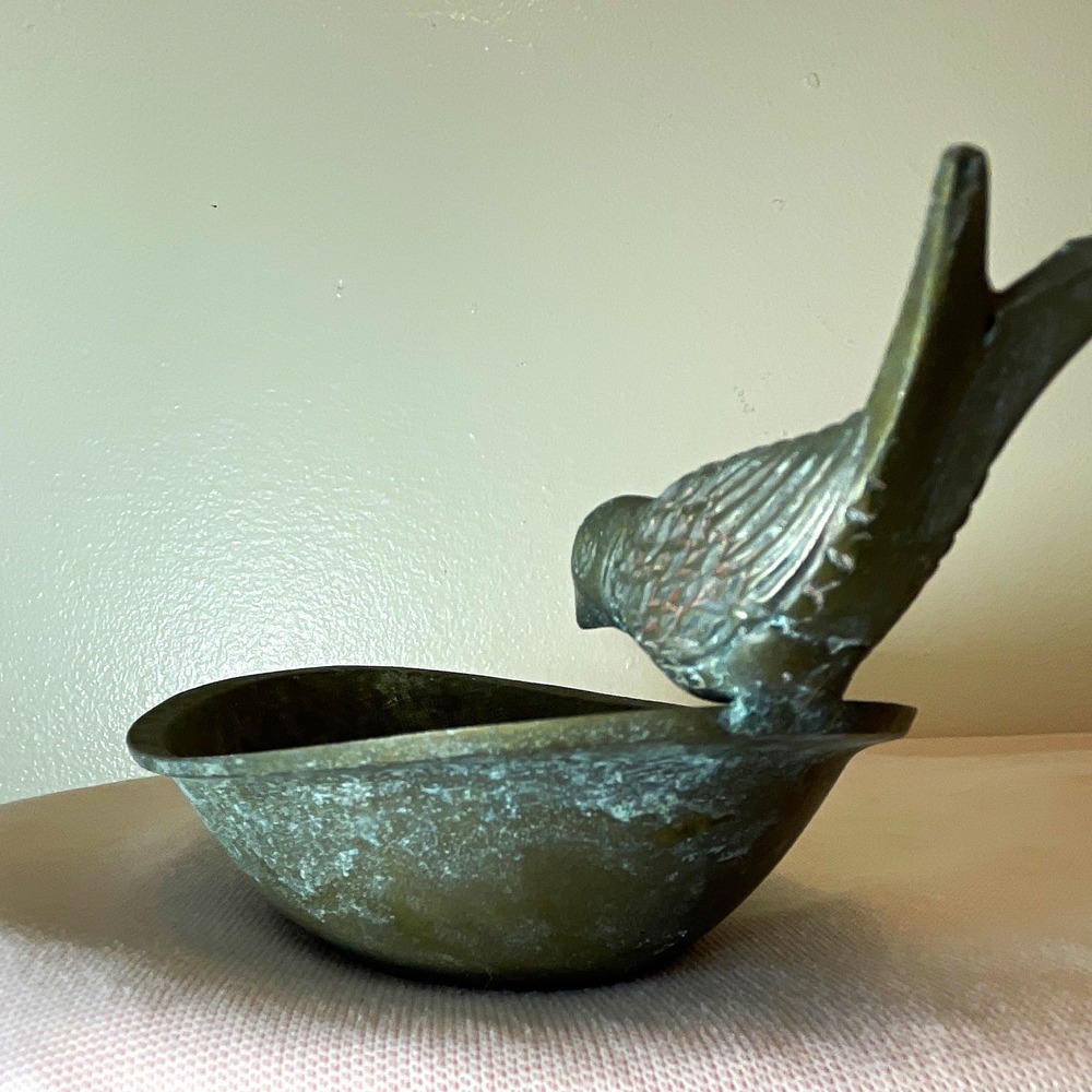 Vintage Brass Bird Distressed Farmhouse Decor Green Patina, Ring /Soap Dish